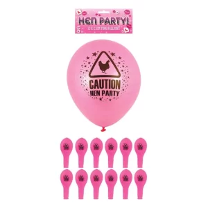 PINK 'CAUTION' HEN PARTY LATEX BALLOON