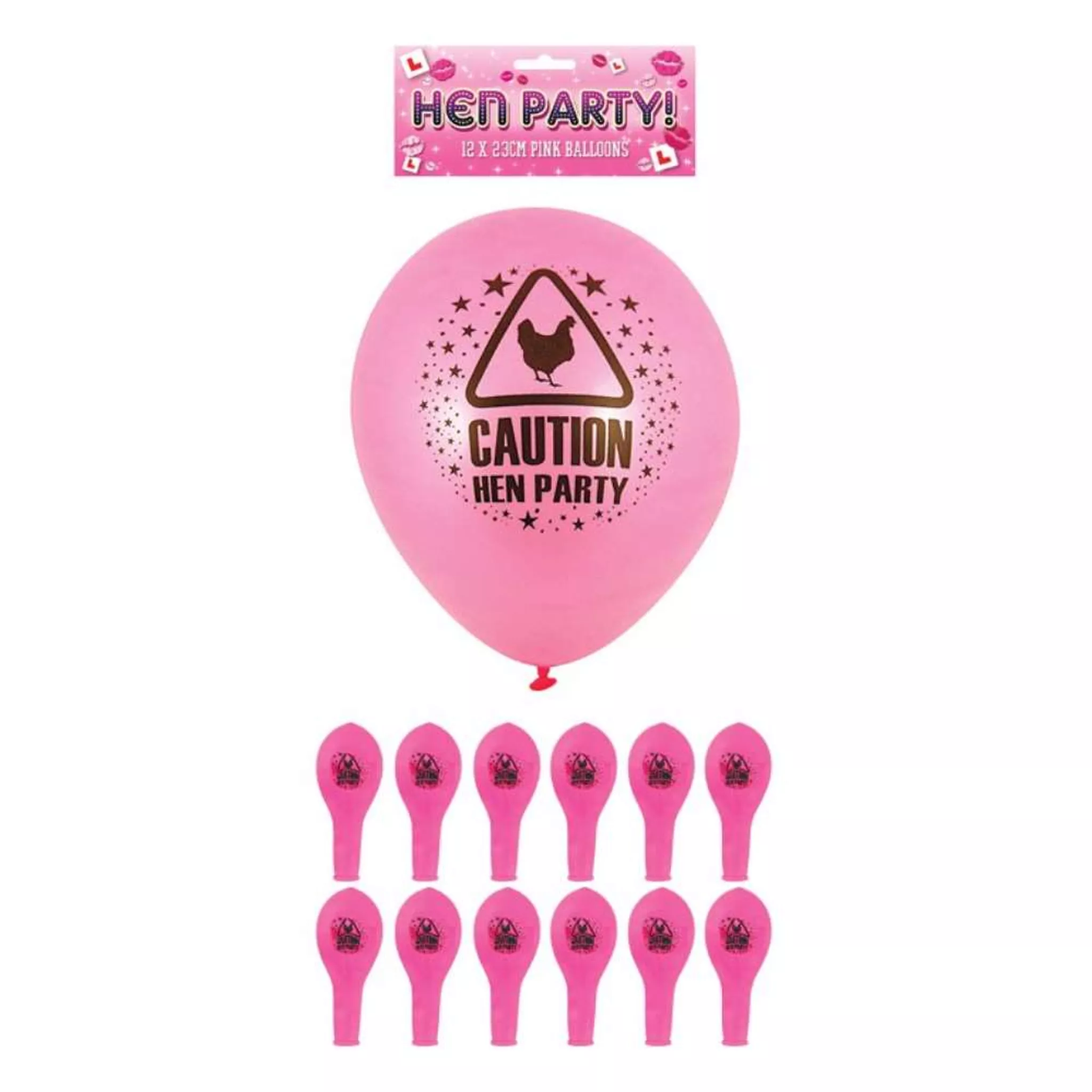 PINK 'CAUTION' HEN PARTY LATEX BALLOON